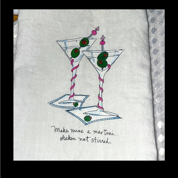 White Hand Towel "Make Mine A Martini Shaken Not Stirred" Two Glasses. - Picture 2 of 3